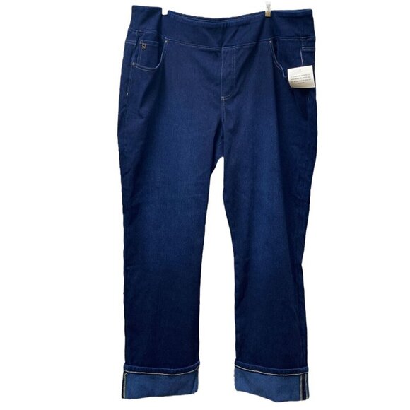 BELLE Kim Gravel Stretch Jeans Plus Size 28W Dark Denim Pull on Ankle Cuff NEW - Picture 1 of 12